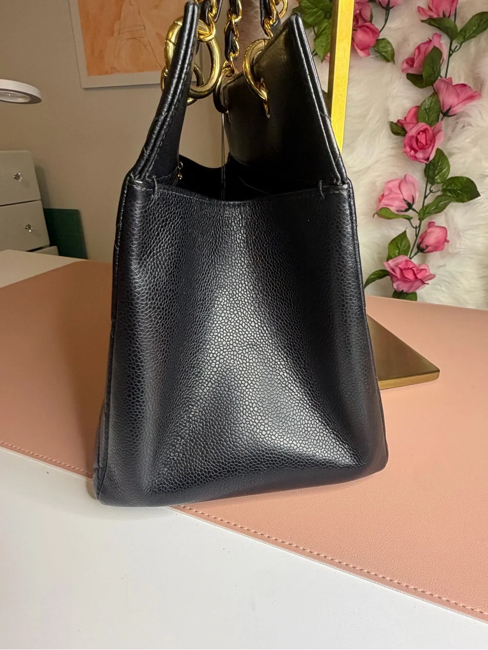 Chanel Vintage Grand Shopping Tote GST Black Caviar Gold Hardware 5 Series COA